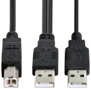 Dual Connector Type-A USB2.0 Male to Type-B USB Male Extra Power Data Cable Compatible with Disk Drive SSD Printer Scanner (60cm) Dual Connector Type-A USB2.0 Male to Type-B USB Male Extra Power Data Cable Compatible with Disk Drive SSD Printer Scanner (60cm)