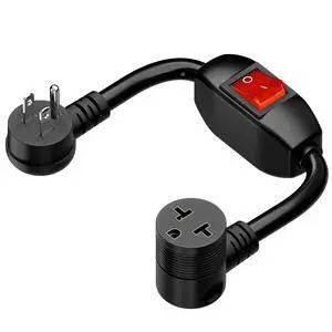Angled Four-in-One Heavy Duty Inline On/Off Switch Extension Cord 12-AWG 15A Household Plug to 20A T Blade Adapter Cable with Heavy Duty 20A 125V Inline Switch, L=1FT Angled Four-in-One Heavy Duty Inline On/Off Switch Extension Cord 12-AWG 15A Household Plug to 20A T Blade Adapter Cable with Heavy Duty 20A 125V Inline Switch, L=1FT