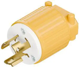 NEMA L6-15P Twist Lock Male Plug, ETL/cETL Listed 15A 250V Rewireable Generator Connector, UL94-V0 Nylon Brass, Fits 12/14/16AWG SJT/SVT Cord, Yellow Industrial Plug NEMA L6-15P Twist Lock Male Plug, ETL/cETL Listed 15A 250V Rewireable Generator Connector, UL94-V0 Nylon Brass, Fits 12/14/16AWG SJT/SVT Cord, Yellow Industrial Plug