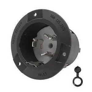 Nema SS 2-50P 50Amp 125/250V Twist Lock Marine Shore Power Inlet with Weatherproof Cover. Heavy Duty 50Amp Camper Boat Assembly Plug, ETL Verified Black Nema SS 2-50P 50Amp 125/250V Twist Lock Marine Shore Power Inlet with Weatherproof Cover. Heavy Duty 50Amp Camper Boat Assembly Plug, ETL Verified Black