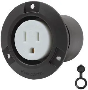 Nema 5-15R Flanged Outlet with Waterproof Cover, 5-15R 15A 125V Household Power Outlet, Compatible with Nema 5-15R,Black Color Nema 5-15R Flanged Outlet with Waterproof Cover, 5-15R 15A 125V Household Power Outlet, Compatible with Nema 5-15R,Black Color
