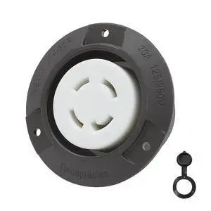 Nema L14-30R Flanged Outlet with Waterproof Cover, 14-30R Lock in 3 Pole 4 Wire 30AMP 125/250V Female Receptacle, ETL Verified Nema L14-30R Outlet Black Color Nema L14-30R Flanged Outlet with Waterproof Cover, 14-30R Lock in 3 Pole 4 Wire 30AMP 125/250V Female Receptacle, ETL Verified Nema L14-30R Outlet Black Color