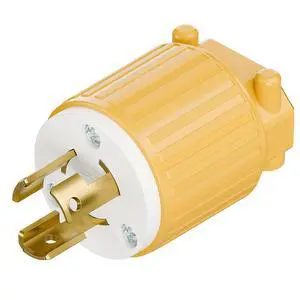 NEMA L5-15P Twist Lock Male Plug, ETL/cETL Listed 15A 125V Rewireable Generator Connector, UL94-V0 Nylon Brass, Fits 12/14/16AWG SJT/SVT Cord, Yellow Industrial Plug NEMA L5-15P Twist Lock Male Plug, ETL/cETL Listed 15A 125V Rewireable Generator Connector, UL94-V0 Nylon Brass, Fits 12/14/16AWG SJT/SVT Cord, Yellow Industrial Plug