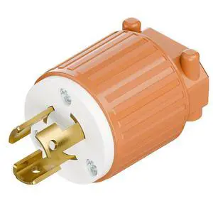 NEMA L5-15P Twist Lock Male Plug, ETL/cETL Listed 15A 125V Rewireable Generator Connector, UL94-V0 Nylon Brass, Fits 12/14/16AWG SJT/SVT Cord, Orange Industrial Plug NEMA L5-15P Twist Lock Male Plug, ETL/cETL Listed 15A 125V Rewireable Generator Connector, UL94-V0 Nylon Brass, Fits 12/14/16AWG SJT/SVT Cord, Orange Industrial Plug