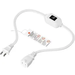 0.6Meter On Off Switch Extension Cord,2-Prong/2 Outlet Polarized Extension Cord with Switch 12A/125V for Your Chargers/Lamp/Power Adapters etc, 16AWG Cord,White,AC0033 0.6Meter On Off Switch Extension Cord,2-Prong/2 Outlet Polarized Extension Cord with Switch 12A/125V for Your Chargers/Lamp/Power Adapters etc, 16AWG Cord,White,AC0033