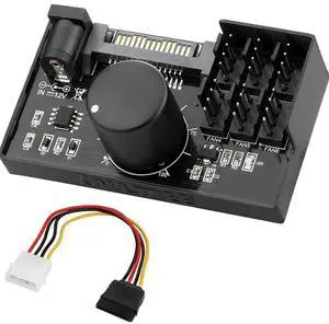 4 Pin 12V PWM Fan Controller 6 Fans Supported , PC Fan Adapter Hub Powered by SATA and DC 5525, Cooling Fan Speed Knob with Max Total 60W 5A Output 4 Pin 12V PWM Fan Controller 6 Fans Supported , PC Fan Adapter Hub Powered by SATA and DC 5525, Cooling Fan Speed Knob with Max Total 60W 5A Output