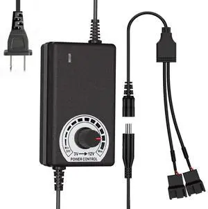12V PWM PC Fan Hub with Splitters, Fan Speed Controller | with 2 Way Fan Splitters, Compatible with 2PCS 3-Pin 4-Pin Computer Cooling Fans, 100-240V AC to 3-12V 2A DC, Max 24W Output 12V PWM PC Fan Hub with Splitters, Fan Speed Controller | with 2 Way Fan Splitters, Compatible with 2PCS 3-Pin 4-Pin Computer Cooling Fans, 100-240V AC to 3-12V 2A DC, Max 24W Output