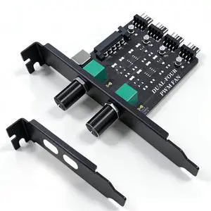 4 Pin 12V PWM PC Fan Speed HUB for 4pcs Fans | 2 Independent Speed Controller Knobs, 12V SATA DC 5521 Powered, Max 100W, with PCI Slot Bracket for Desktop PC/NAS/Server 4 Pin 12V PWM PC Fan Speed HUB for 4pcs Fans | 2 Independent Speed Controller Knobs, 12V SATA DC 5521 Powered, Max 100W, with PCI Slot Bracket for Desktop PC/NAS/Server