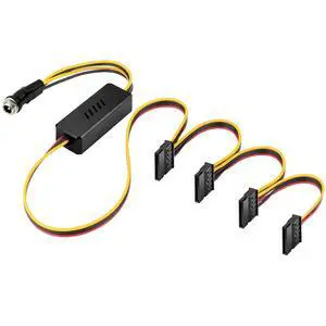 DC 12V Female to 4 SATA IDE 5V Hard Drive Power Supply Cable | DC 5.5x2.5mm to SATA Female Extension Cable with Step-Down Voltage Regulator (1 to 4) DC 12V Female to 4 SATA IDE 5V Hard Drive Power Supply Cable | DC 5.5x2.5mm to SATA Female Extension Cable with Step-Down Voltage Regulator (1 to 4)