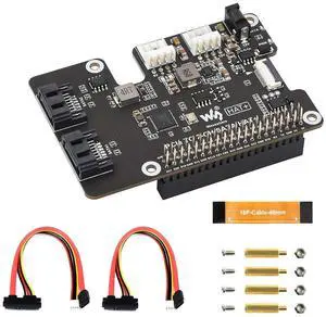 PCIe to 2-Channel SATA HAT+ for Raspberry Pi 5, SATA 3.0 Board PCIe to 2-Channel SATA HAT+ for Raspberry Pi 5, SATA 3.0 Board