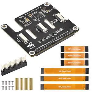 PCIe to 2-CH PCIe HAT Adapter for Raspberry Pi 5, Gen2 FFC Board PCIe to 2-CH PCIe HAT Adapter for Raspberry Pi 5, Gen2 FFC Board