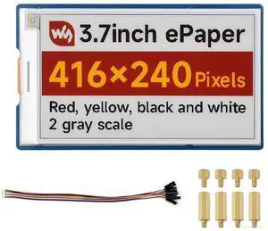 3.7inch e-Paper HAT+ Display (G), E-Ink Screen, 416x240 Resolution, Red/Yellow/Black/White, SPI Interface, Compatible with Raspberry Pi, Jetson Nano, Arduino, STM32, ESP32 3.7inch e-Paper HAT+ Display (G), E-Ink Screen, 416x240 Resolution, Red/Yellow/Black/White, SPI Interface, Compatible with Raspberry Pi, Jetson Nano, Arduino, STM32, ESP32