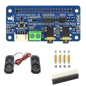 DA7212 I2S Audio Board for Raspberry Pi, Stereo Audio Codec HAT with Dual Microphones, 3.5mm Headphone Jack + AUX Input, Speaker Terminal/PH2.0 Header, I2C Control, 24-bit/96kHz, EEPROM Auto Load DA7212 I2S Audio Board for Raspberry Pi, Stereo Audio Codec HAT with Dual Microphones, 3.5mm Headphone Jack + AUX Input, Speaker Terminal/PH2.0 Header, I2C Control, 24-bit/96kHz, EEPROM Auto Load