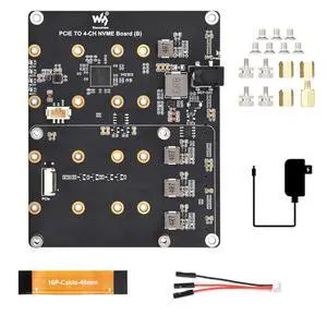 PCIe to 4-Ch NVMe M.2 Adapter Board for Raspberry Pi 5 | 4-Ch SSD Expansion | Boot Support | 7V-24V Power Input | LED Indicators with Power Supply PCIe to 4-Ch NVMe M.2 Adapter Board for Raspberry Pi 5 | 4-Ch SSD Expansion | Boot Support | 7V-24V Power Input | LED Indicators with Power Supply