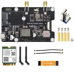PCIe to M.2 E Key Adapter with PoE HAT & Wireless-AX210 Module for Raspberry Pi 5, NGFF M.2 E Key NIC Compatible, Power Over Ethernet, 16PIN PCIe Interface, 5V/12V Output, Stackable GPIO Header PCIe to M.2 E Key Adapter with PoE HAT & Wireless-AX210 Module for Raspberry Pi 5, NGFF M.2 E Key NIC Compatible, Power Over Ethernet, 16PIN PCIe Interface, 5V/12V Output, Stackable GPIO Header