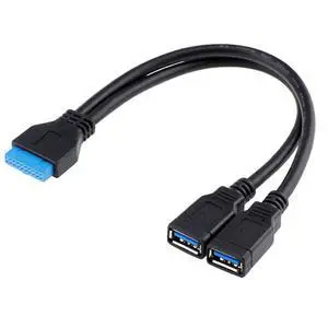 USB 3.0 Front Panel Header 19/20Pin 1 Male to 2 USB 3.0 Female Y Splitter Mainboard Header Port Extension Cable Adapter 20CM USB 3.0 Front Panel Header 19/20Pin 1 Male to 2 USB 3.0 Female Y Splitter Mainboard Header Port Extension Cable Adapter 20CM