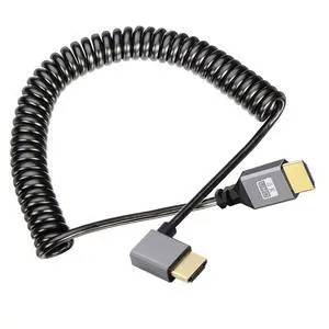 HDMI Stretch Coiled Cable HDMI 1.4 Type A Male to Male 4K 60hz 90 Degree Left Angled Extension Cable HDMI Stretch Coiled Cable HDMI 1.4 Type A Male to Male 4K 60hz 90 Degree Left Angled Extension Cable