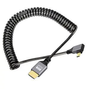 Micro HDMI Stretch Coiled Cable HDMI 1.4 to Micro HDMI 90 Degree Left Angled 4K 60hz Extension Cable Micro HDMI Stretch Coiled Cable HDMI 1.4 to Micro HDMI 90 Degree Left Angled 4K 60hz Extension Cable