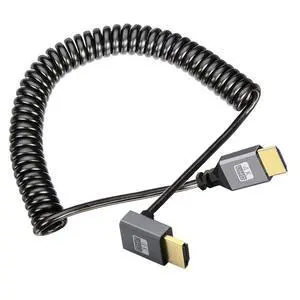 HDMI Stretch Coiled Cable HDMI 2.0 Type A Male to Male 90 Degree Down Angled 4K 60hz Extension Cable HDMI Stretch Coiled Cable HDMI 2.0 Type A Male to Male 90 Degree Down Angled 4K 60hz Extension Cable
