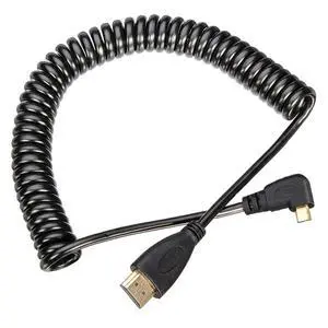 Stretch Spring Micro HDMI to HDMI Male HDTV Cable for Cell Phone & Tablet & Camera Left & Right Angled 90 Degree Straight Black (Left Angled, Black) Stretch Spring Micro HDMI to HDMI Male HDTV Cable for Cell Phone & Tablet & Camera Left & Right Angled 90 Degree Straight Black (Left Angled, Black)