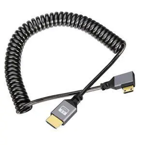 Mini HDMI Stretch Coiled Cable HDMI 2.0 to Mini HDMI 90 Degree Right Angled 4K 60hz Extension Cable Mini HDMI Stretch Coiled Cable HDMI 2.0 to Mini HDMI 90 Degree Right Angled 4K 60hz Extension Cable