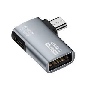 2 in 1 Micro USB OTG Power Adapter Micro USB Male to USB 2.0 Female 90 Degree Left Angled Connector Adapter 2 in 1 Micro USB OTG Power Adapter Micro USB Male to USB 2.0 Female 90 Degree Left Angled Connector Adapter