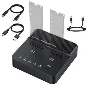 USB 3.2 Gen 2X2 20Gbps Dual Bay M.2 NVME SSD Cloner Dock Enclosure Adapter for Clone and Read Support One Cllick Offline Clone USB 3.2 Gen 2X2 20Gbps Dual Bay M.2 NVME SSD Cloner Dock Enclosure Adapter for Clone and Read Support One Cllick Offline Clone