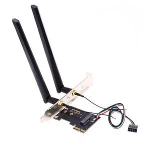 PCI-E X1 to NGFF A+E/E-Key Wireless Network Card PCI Express Expansion Card Adapter with Dual Antenna for Wifi5 Wifi6 Wifi6E,Bluetooth 5.3(USB Port),Supports Windows 11/10 PCI-E X1 to NGFF A+E/E-Key Wireless Network Card PCI Express Expansion Card Adapter with Dual Antenna for Wifi5 Wifi6 Wifi6E,Bluetooth 5.3(USB Port),Supports Windows 11/10