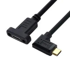 USB 3.1 Gen 2 10Gbps USB C Male to Female 90 Degree Right Angled Fast Charging Data Video Transfer Extension Cable with Panel Mount Hole 0.3M USB 3.1 Gen 2 10Gbps USB C Male to Female 90 Degree Right Angled Fast Charging Data Video Transfer Extension Cable with Panel Mount Hole 0.3M