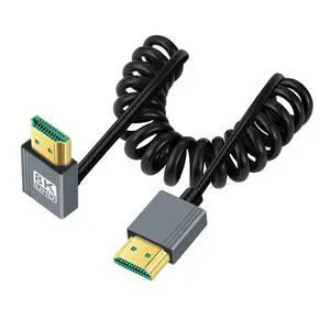 HDMI 2.1 Coiled Cable,HDMI Male to Male 90 Degree UP Angled 8K@60Hz 4K@120Hz 48Gbps Ultra High-Speed Gold-Plated Cable 1.0M/3.28FT for TV, Monitor, Computer HDMI 2.1 Coiled Cable,HDMI Male to Male 90 Degree UP Angled 8K@60Hz 4K@120Hz 48Gbps Ultra High-Speed Gold-Plated Cable 1.0M/3.28FT for TV, Monitor, Computer