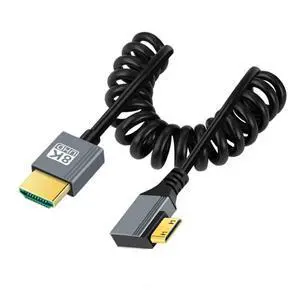 HDMI 2.1 Coiled Cable,HDMI Male to Mini HDMI Male 90 Degree Right Angled 8K@60Hz 4K@120Hz 48Gbps Ultra High-Speed Gold-Plated Cable 1.0M/3.28FT for TV, Monitor, Computer HDMI 2.1 Coiled Cable,HDMI Male to Mini HDMI Male 90 Degree Right Angled 8K@60Hz 4K@120Hz 48Gbps Ultra High-Speed Gold-Plated Cable 1.0M/3.28FT for TV, Monitor, Computer