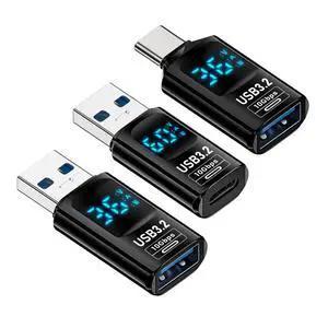 3 Pack USB Digital Display Adapter, USB 3.2 10Gbps PD 36W/60W Data Transfer Fast Charging Power Meter Tester Converter Adapter 3 Pack USB Digital Display Adapter, USB 3.2 10Gbps PD 36W/60W Data Transfer Fast Charging Power Meter Tester Converter Adapter
