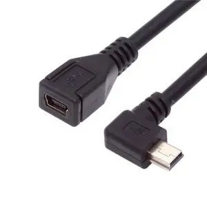 USB 2.0 Mini USB 5Pin Male to Female 90 Degree Right Angled Data Extension Cable Adapter USB 2.0 Mini USB 5Pin Male to Female 90 Degree Right Angled Data Extension Cable Adapter