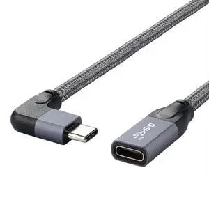 USB C Extension Cable USB 3.1 Gen 2 Type C Male to Female Fast Charging Data Transfer 90 Degree Angled Extension Nylon Braided Cable 0.2M USB C Extension Cable USB 3.1 Gen 2 Type C Male to Female Fast Charging Data Transfer 90 Degree Angled Extension Nylon Braided Cable 0.2M
