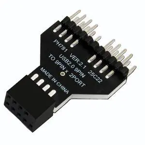 USB 2.0 Motherboard 9-Pin Header to Dual Port Adapter, Internal USB Splitter, Black USB 2.0 Motherboard 9-Pin Header to Dual Port Adapter, Internal USB Splitter, Black