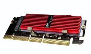 M.2 NVMe SSD to PCIe X16 Adapter Card, Red Aluminum Heatsink, Fixed Spring Plate, Thermal Silicone Cooling Solution M.2 NVMe SSD to PCIe X16 Adapter Card, Red Aluminum Heatsink, Fixed Spring Plate, Thermal Silicone Cooling Solution