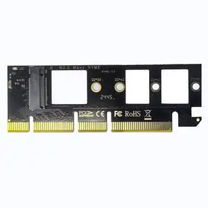NVMe M.2 SSD to PCIe X16 Adapter Card, Black, 2 Ports, Supports 2230/2242/2260/2280 SSD Sizes, Matte Finish NVMe M.2 SSD to PCIe X16 Adapter Card, Black, 2 Ports, Supports 2230/2242/2260/2280 SSD Sizes, Matte Finish
