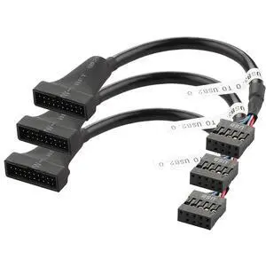 USB 2.0 9-Pin to USB 3.0 19-Pin Adapter Cable - Internal Motherboard Converter for Front Panel USB 3.0 Type-A Female Port, Black (0.1m 3-Pack) USB 2.0 9-Pin to USB 3.0 19-Pin Adapter Cable - Internal Motherboard Converter for Front Panel USB 3.0 Type-A Female Port, Black (0.1m 3-Pack)