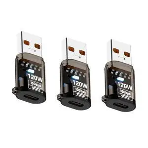 Transparent Shell with Light USB A to USB C Adapter, 120W Power Delivery, 10Gbps Data Transfer, 3 Pack, Black Transparent Shell with Light USB A to USB C Adapter, 120W Power Delivery, 10Gbps Data Transfer, 3 Pack, Black