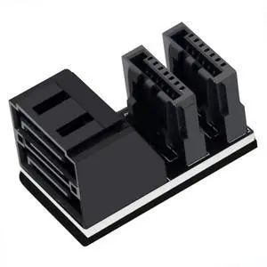 Double-Layer SATA 7-Pin Male to Female 90-Degree Adapter, Dual Port Simultaneous Direction Switch, Black, EVA Coated Insulated Double-Layer SATA 7-Pin Male to Female 90-Degree Adapter, Dual Port Simultaneous Direction Switch, Black, EVA Coated Insulated