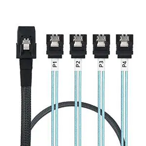 Array Disk Cable Mini SAS 36Pin (SFF-8087) to 4 SATA 7Pin Cable, Mini SAS Host/Controller to 4 SATA Target/Backplane, 1M(3.3FT) Array Disk Cable Mini SAS 36Pin (SFF-8087) to 4 SATA 7Pin Cable, Mini SAS Host/Controller to 4 SATA Target/Backplane, 1M(3.3FT)