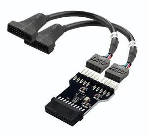 USB 3.0 19 Pin Female to Dual USB 2.0 9 Pin Male Adapter with Cables USB 3.0 19 Pin Female to Dual USB 2.0 9 Pin Male Adapter with Cables