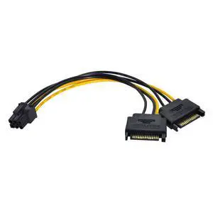 Dual SATA 15Pin Power to PCIE 6Pin Power Supply Adapter Converter Cable for EPS 12V Graphics Card Dual SATA 15Pin Power to PCIE 6Pin Power Supply Adapter Converter Cable for EPS 12V Graphics Card
