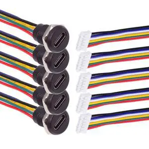 Connector 5pcs/Set DIY OEM Type C Female Socket to 6Pin Header Cable Pitch=2.0mm Panel Mount DC 5V/20V PD Power Connector 5pcs/Set DIY OEM Type C Female Socket to 6Pin Header Cable Pitch=2.0mm Panel Mount DC 5V/20V PD Power
