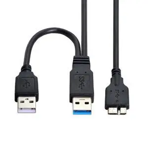 Micro USB 3.0 Power Y Cable, Dual USB3.0 Data & USB2.0 Power A Male to Micro USB 3.0 Cable with Extra Power for SSD HDD Micro USB 3.0 Power Y Cable, Dual USB3.0 Data & USB2.0 Power A Male to Micro USB 3.0 Cable with Extra Power for SSD HDD