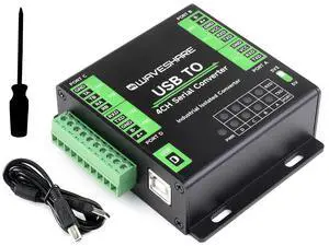 waveshare Industrial USB to 4-CH, USB to RS232/485/422/TTL Serial Converter, Adopts FT4232HL Chip, Support Linux, Android, Windows 11/10 / 8.1/8 / 7, Safer Isolated Design waveshare Industrial USB to 4-CH, USB to RS232/485/422/TTL Serial Converter, Adopts FT4232HL Chip, Support Linux, Android, Windows 11/10 / 8.1/8 / 7, Safer Isolated Design
