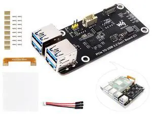 PCIe to 4-CH USB3.2 Gen1 Board for Raspberry Pi 5, Up to 5Gbps Transmission Speed, No Driver Required, Plug and Play, Two Power Supply Methods, Side-Mounting to Raspberry Pi 5 PCIe to 4-CH USB3.2 Gen1 Board for Raspberry Pi 5, Up to 5Gbps Transmission Speed, No Driver Required, Plug and Play, Two Power Supply Methods, Side-Mounting to Raspberry Pi 5