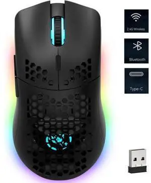 Wireless Gaming Mouse, Tri-Mode Wireless Mouse, Superlight Honeycomb Design PAW3212 3600DPI Sensor 1000Hz Polling Rate Bluetooth/2.4Ghz/Wired Ergonomic PC Mice RGB Light Programmable Buttons Wireless Gaming Mouse, Tri-Mode Wireless Mouse, Superlight Honeycomb Design PAW3212 3600DPI Sensor 1000Hz Polling Rate Bluetooth/2.4Ghz/Wired Ergonomic PC Mice RGB Light Programmable Buttons