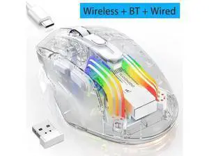 Wireless Gaming Mouse, Tri-Mode 2.4G/USB-C/Bluetooth Mouse, Rechargeable Computer Gaming Mice with 5 DPI Levels, 6 Buttons, 11 RGB Lights, Ergonomic Mouse for Laptop PC Mac-Transparent Wireless Gaming Mouse, Tri-Mode 2.4G/USB-C/Bluetooth Mouse, Rechargeable Computer Gaming Mice with 5 DPI Levels, 6 Buttons, 11 RGB Lights, Ergonomic Mouse for Laptop PC Mac-Transparent