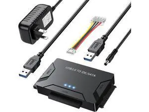 USB 3.0 to IDE/SATA Adapter | Universal External Hard Drive Reader & Data Recovery Converter for 2.5"/3.5" HDD/SSD | One Touch Backup Function | with 12V/2A Power Supply & Multi-Drive Support USB 3.0 to IDE/SATA Adapter | Universal External Hard Drive Reader & Data Recovery Converter for 2.5"/3.5" HDD/SSD | One Touch Backup Function | with 12V/2A Power Supply & Multi-Drive Support